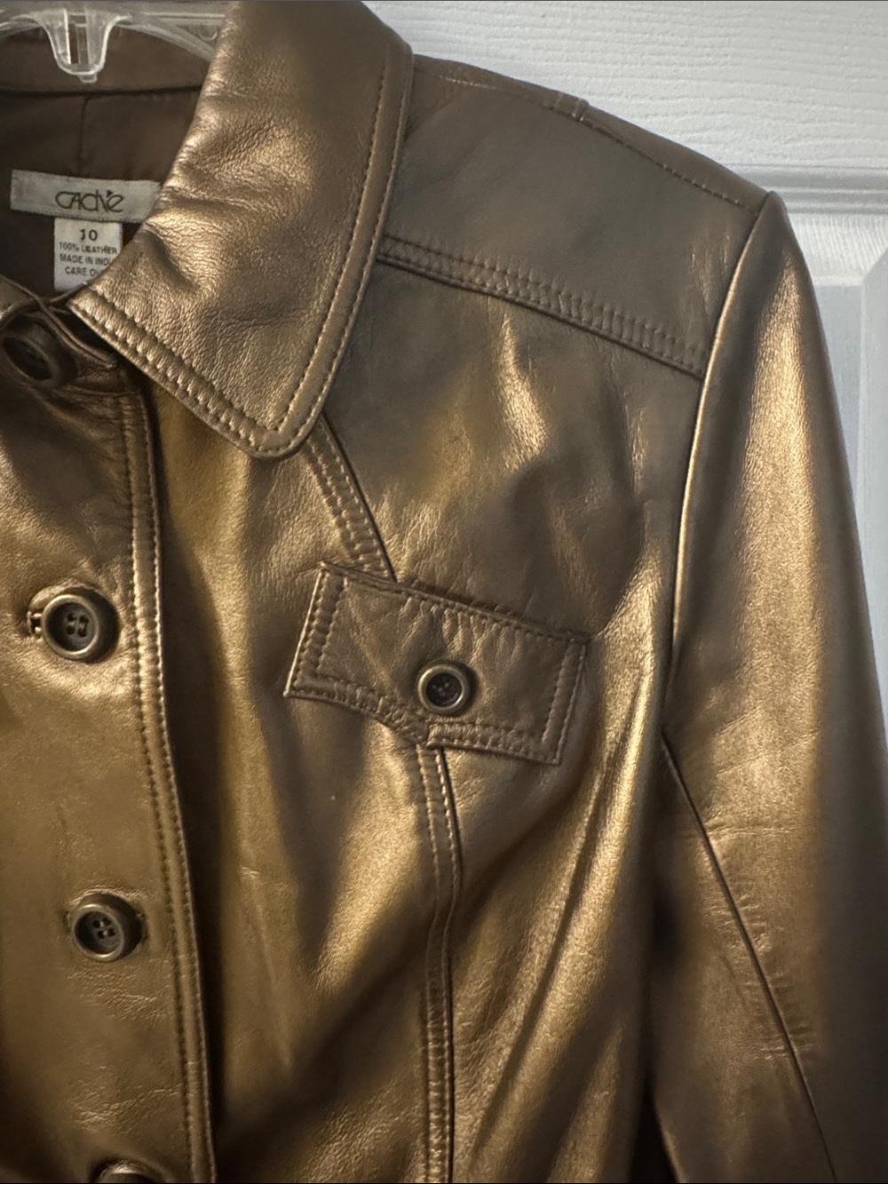 Cache Metallic Bronze Leather Button-Front Jacket - Picture 3 of 11